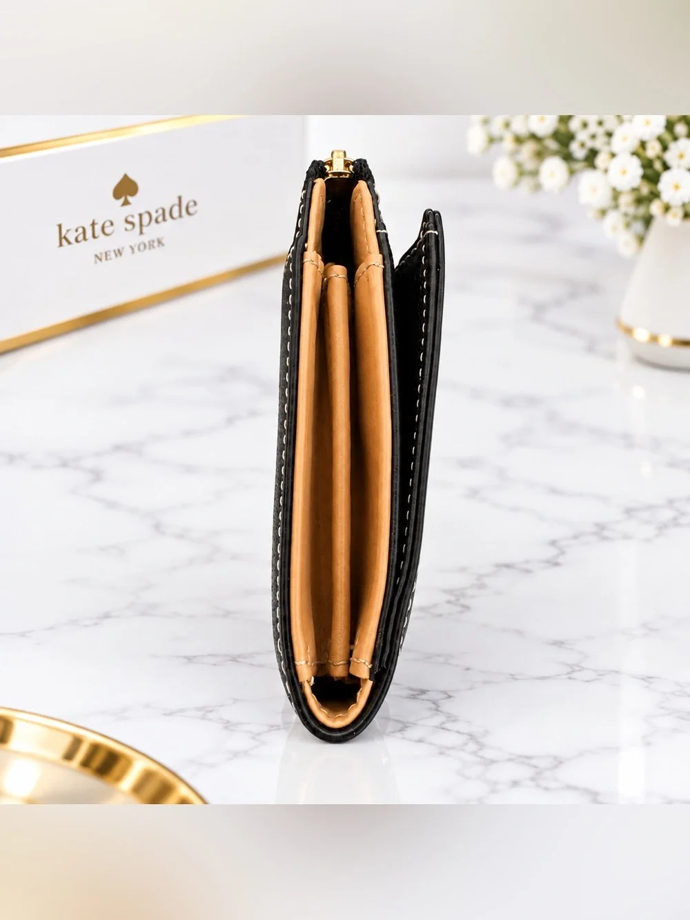 Kate Spade New York Black Pebble Grade Leather Wristlet Zippy Wallet